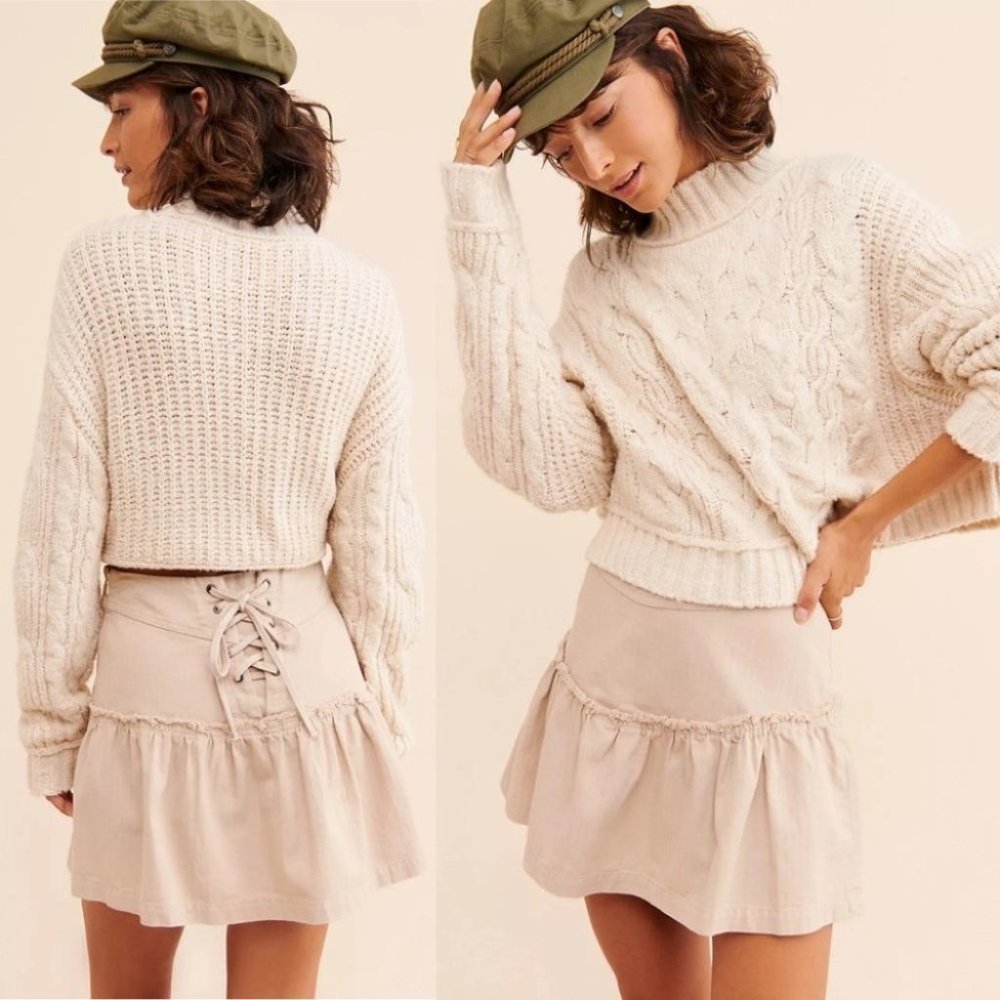 Free People Positano Tiered Mini Skirt Champagne